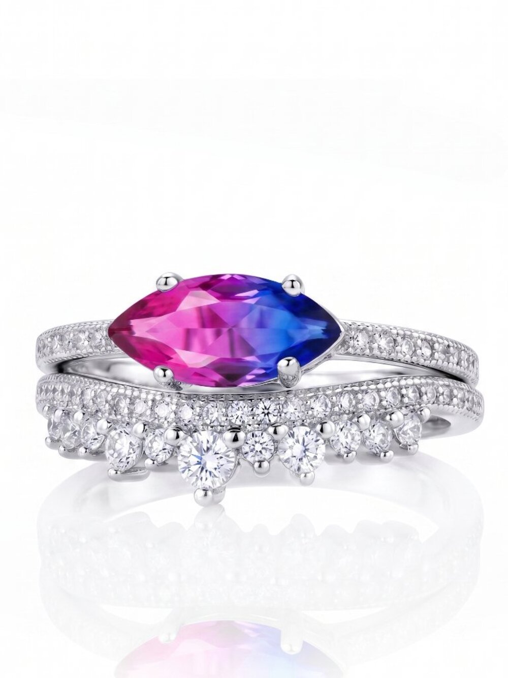 Pink & Purple marquise Gemstone Ring, real 925 Sterling Silver Charmed Aroma